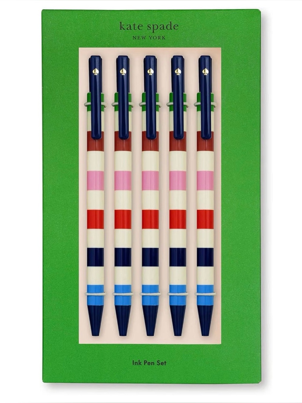 Kate Spade New York Black Ink Pen Set of 5, Adventure Stripe